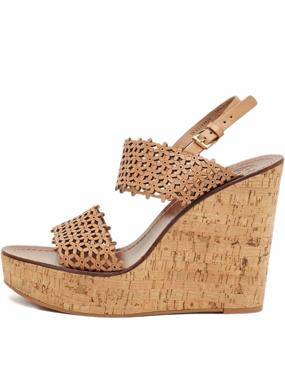 Tory Burch Floral 🌺 Perforated Leather Daisy Cork Wedge 125mm Sandals, Natural 9